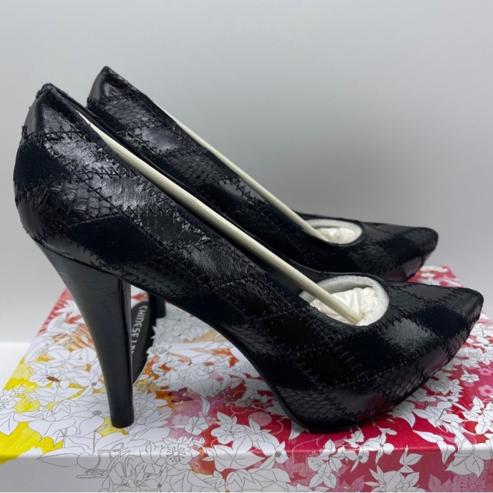 New in box Chinese Laundry Ready Patchwork Heels Black - Picture 4 of 10